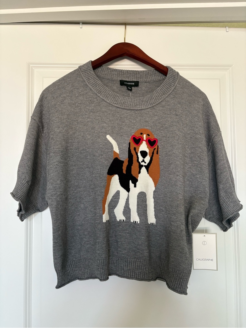 NWT Calligraphie Basset Hound Dog Sweater L